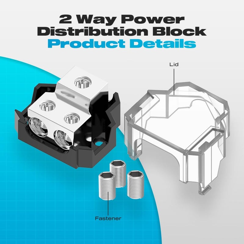 Malictele Distribution Block, 2 Way Power Distribution Block 1x 0/2/4 Gauge Input 2X 4/8 Gauge Output Out Amp Power Distribution Block Car Audio Splitter for Vehicles Boats 2 Pack - Image 3